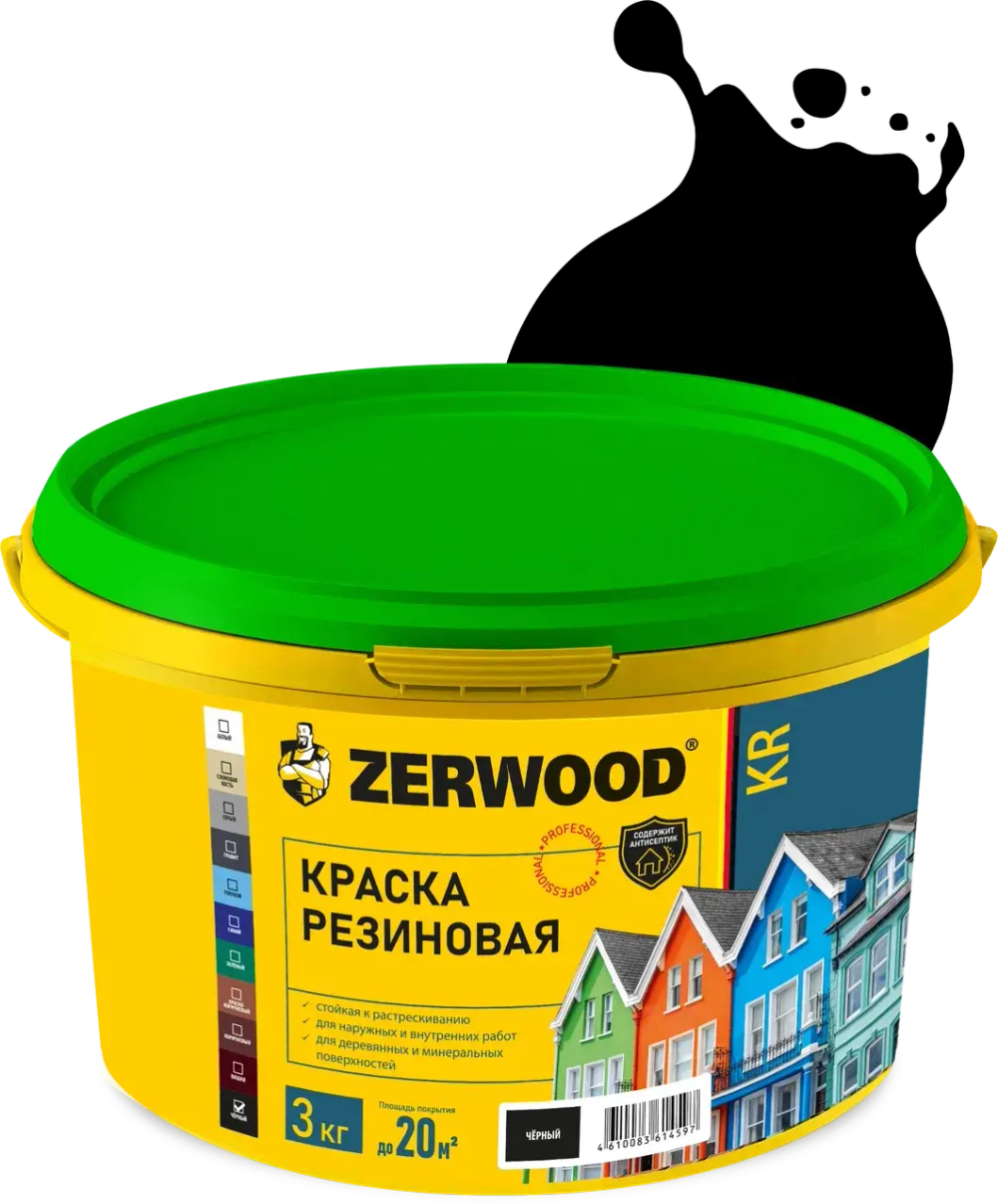 ZERWOOD KR Краска резиновая Черная 3кг (ИжСинтез)