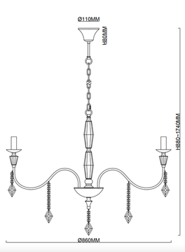 Люстра подвесная 8*Е14 1053/09/08P хром Grace Stilfort