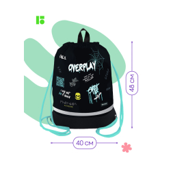 Мешок для обуви 1 отделение "Overplay", 400*480мм, расширяющееся дно, светоотражающая лента, карман на молнии, Berlingo