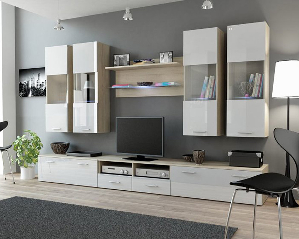 Гостиная Дрим МДФ Белый DM635-6 / Дуб Сонома 3025 300*45*180 см, Белый, Дуб Сонома   Фиеста