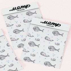 Ткань ниагара акварельные киты