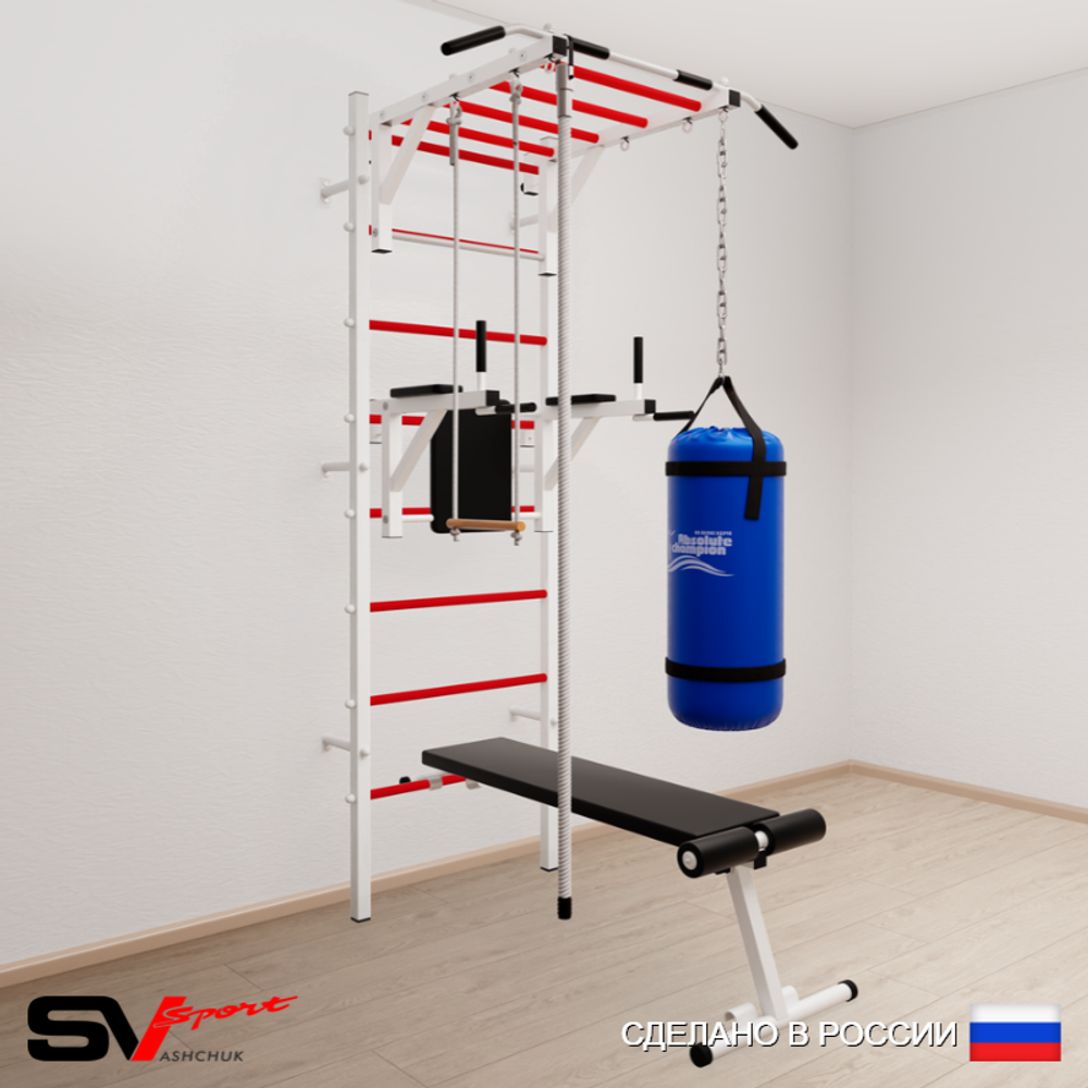 Шведская стенка Sv Sport 5562 (Турник рукоход/Брусья/Скамья/Канат/Трапеция/Цепь/Мешок 22кг)