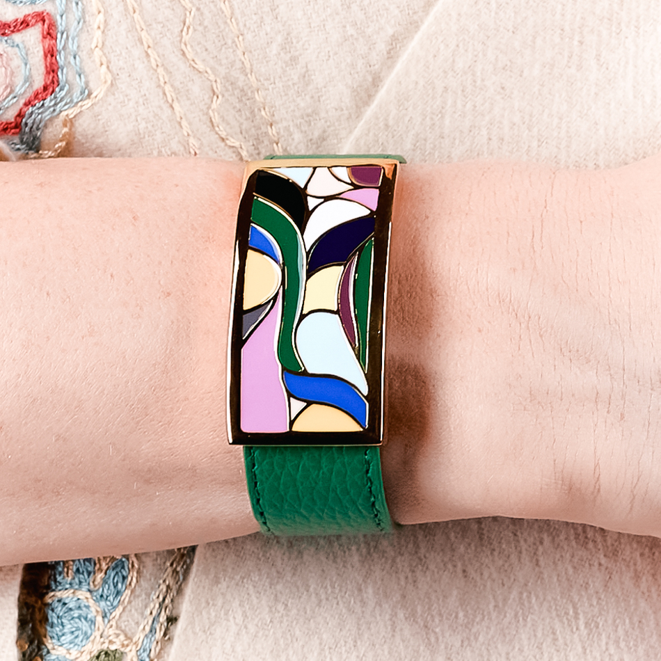 Браслет Fiore Luna на зеленом кожаном ремешке CB13600-17