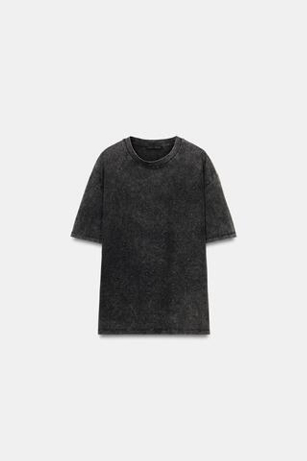 ZARA ФУТБОЛКА С ЭФФЕКТОМ ПОТЕРТОСТИ И БЛЕСТКАМИ, ЧЕРНЫЙ
