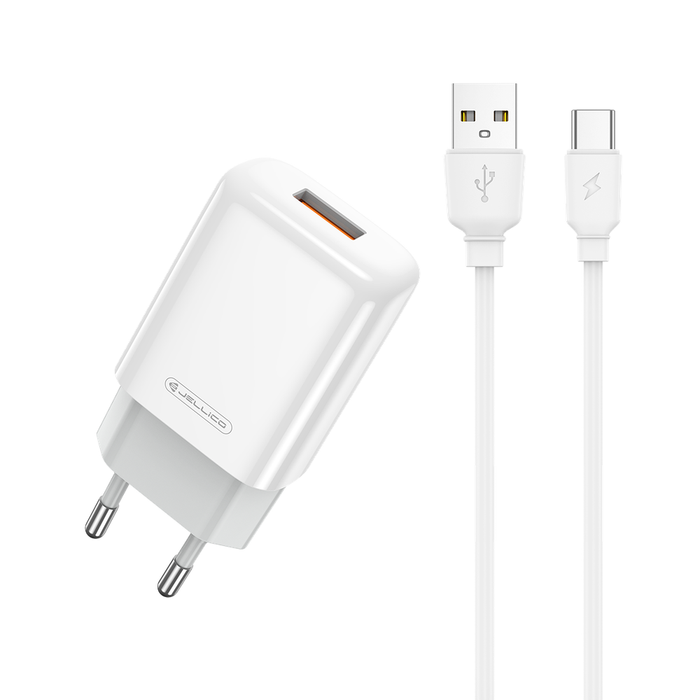 СЗУ JELLICO EU01 USB-A 2.4A 12W+кабель Type-C (White)