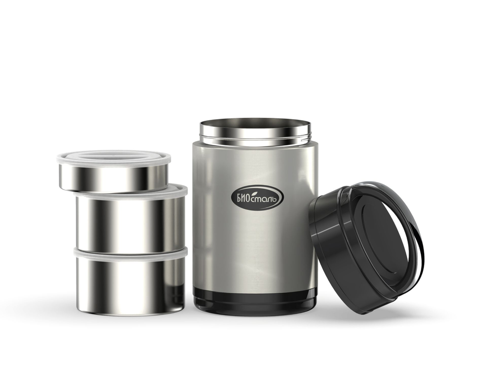 Термос для еды Biostal (2 литра) с 3-мя метал.контейнерами