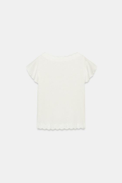 ZARA ТОП С ВОЛАНАМИ И КРУЖЕВОМ, БЕЛЫЙ