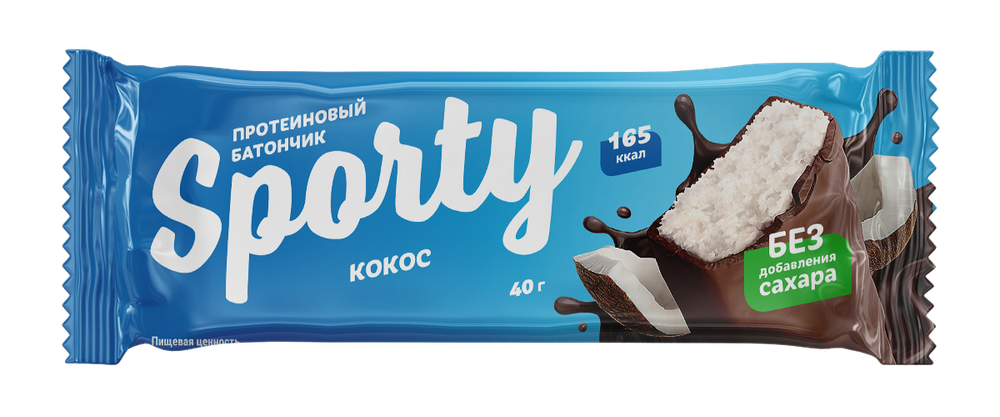 Протеиновые кокосовые батончики без сахара SPORTY, 12 шт х 40гр.