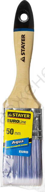 STAYER AQUA 50 мм, 2″ искусственная щетина, деревянная ручка для воднодисперсионных и акриловых ЛКМ, Плоская кисть, EURO (01062-050)