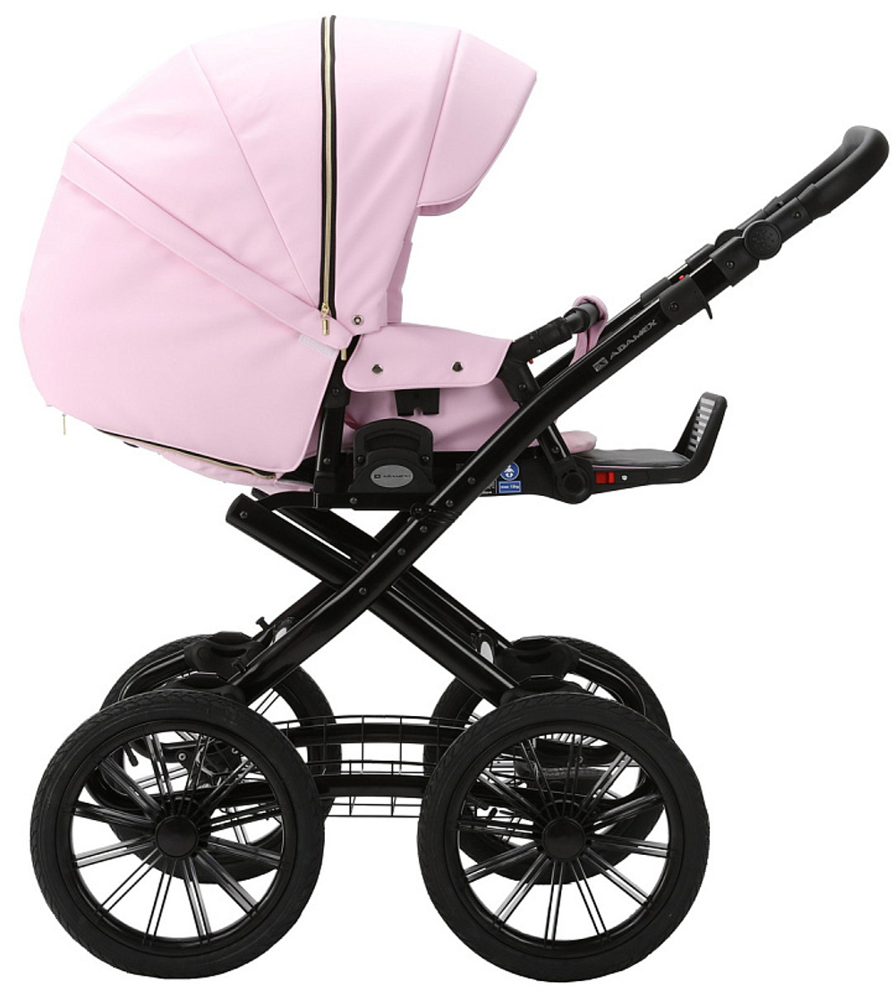 Детская коляска Adamex Chantal Retro Deluxe 2 в 1 C132B (РОЗОВ.ЗЕФИР 100% КОЖА-ЗОЛОТО.МОЛНИИ)