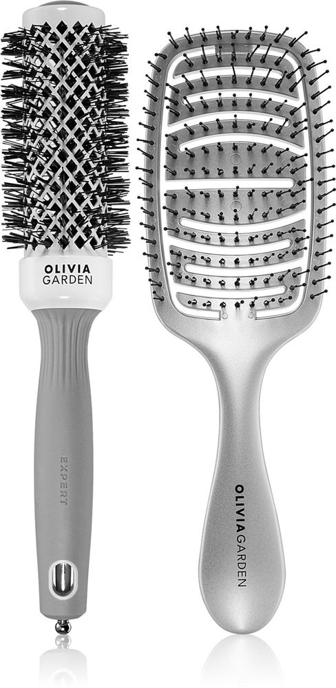 Olivia Garden Moon comb 1 шт. + Expert Shine Wavy Bristles 35 мм круглая щетка для волос 1 шт. Silver Set