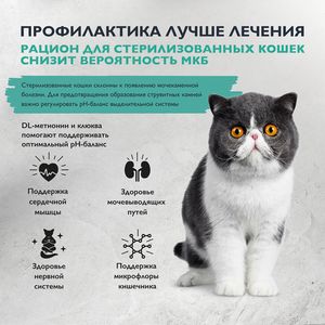 Сухой корм Brit Care Cat Sterilised для стерилизованных кошек, с индейкой и уткой, Профилактика МКБ