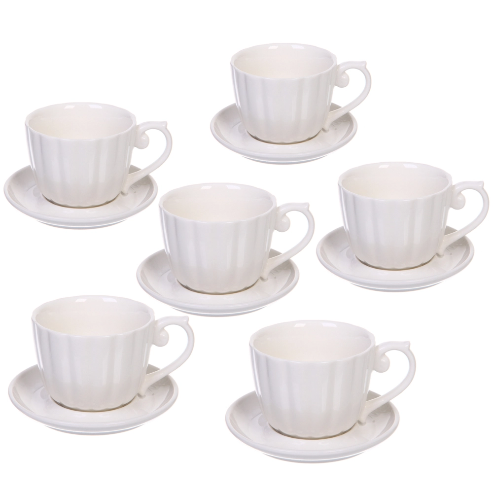 Чайный набор 12 предметов «White magic» (6 кружек 220мл+6 блюдец), кружка волна