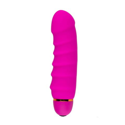 Розовый силиконовый вибратор с рёбрышками - 16 см. (Цвет: розовый)