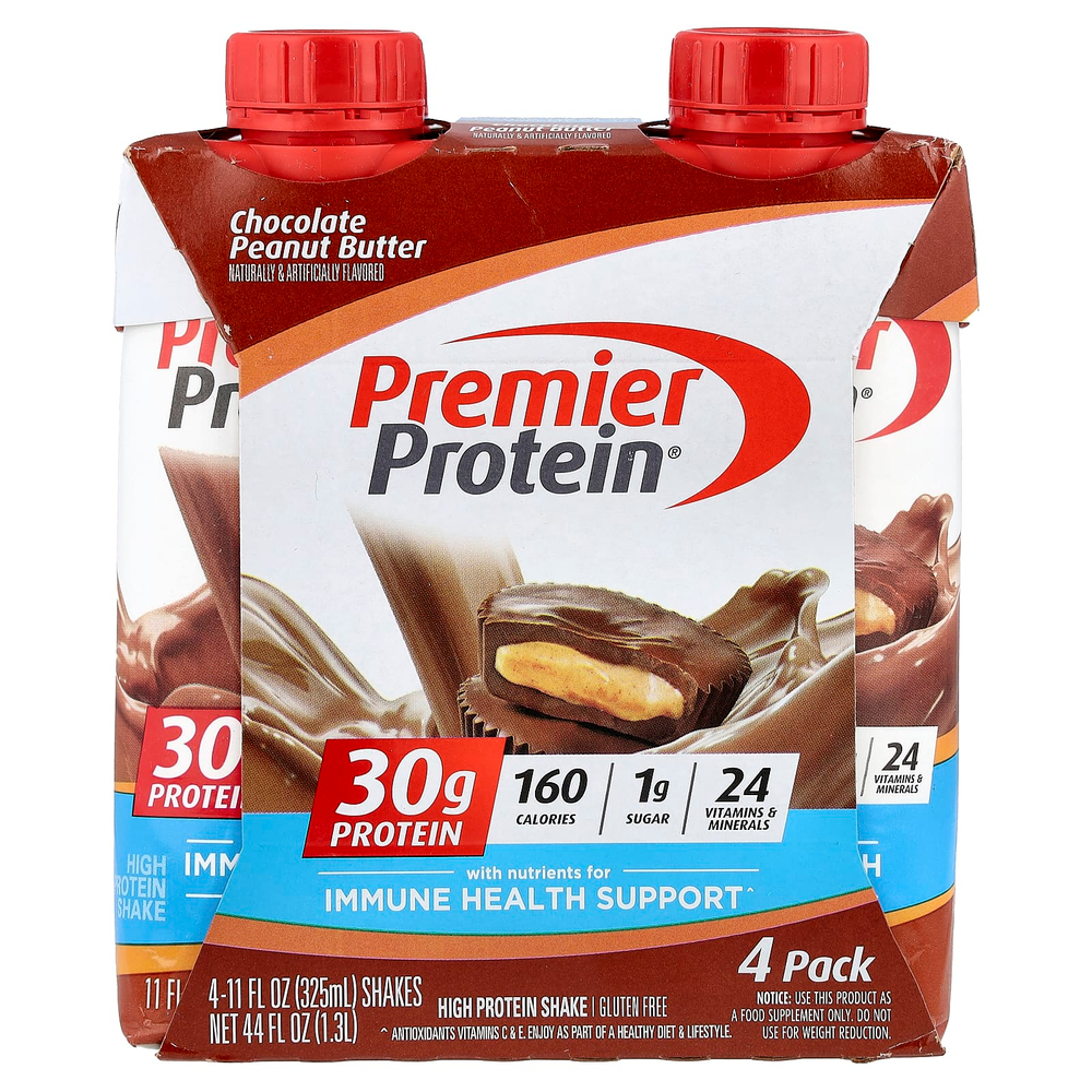 Premier Protein, высокопротеиновый коктейль, шоколад и арахисовая паста, 4 шт. по 325 мл (11 жидк. унций)