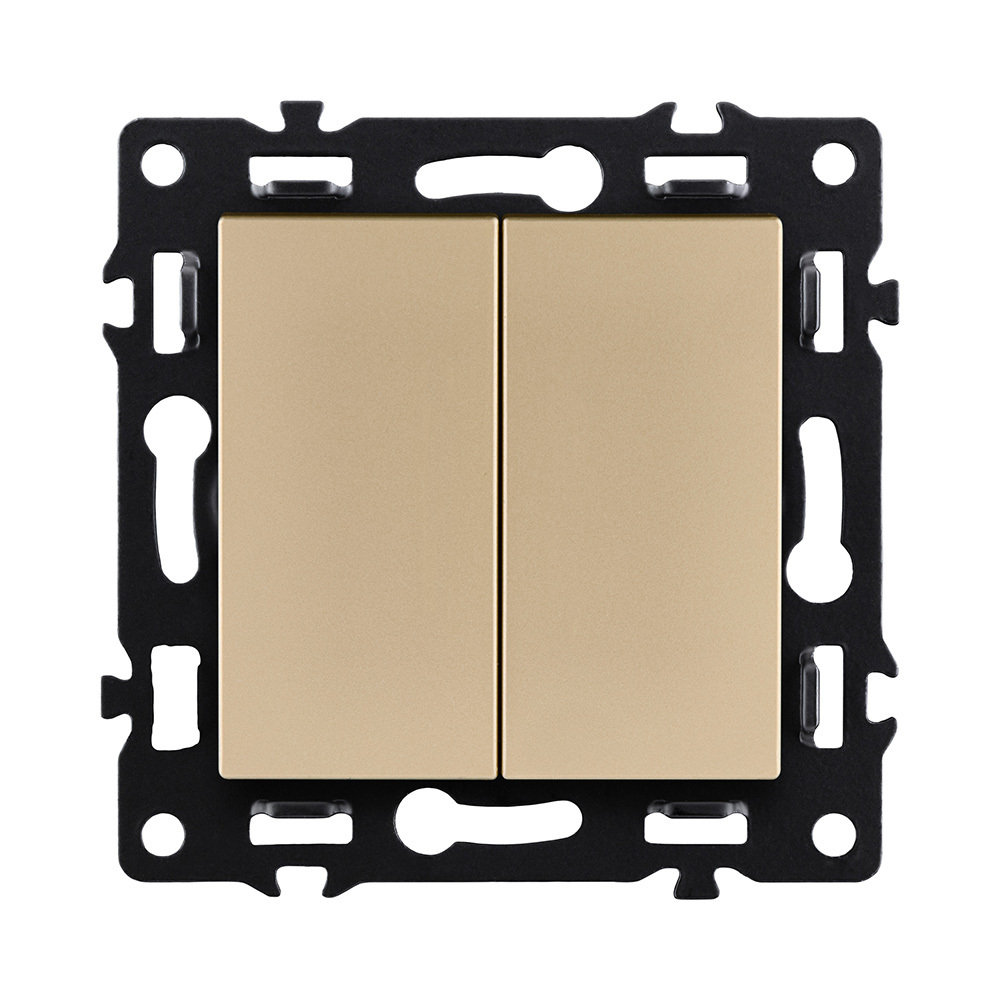 Выключатель кнопочный 2-клавишный 10А/250В, золотой Kollinger Asthetik AS-025GD