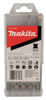 Набор буров SDS-PLUS 5 шт. (5, 6, 8x110, 6, 8x160) Makita D-00795 T.C.T SDS-PLUS 5 шт. 2 режущие кромки