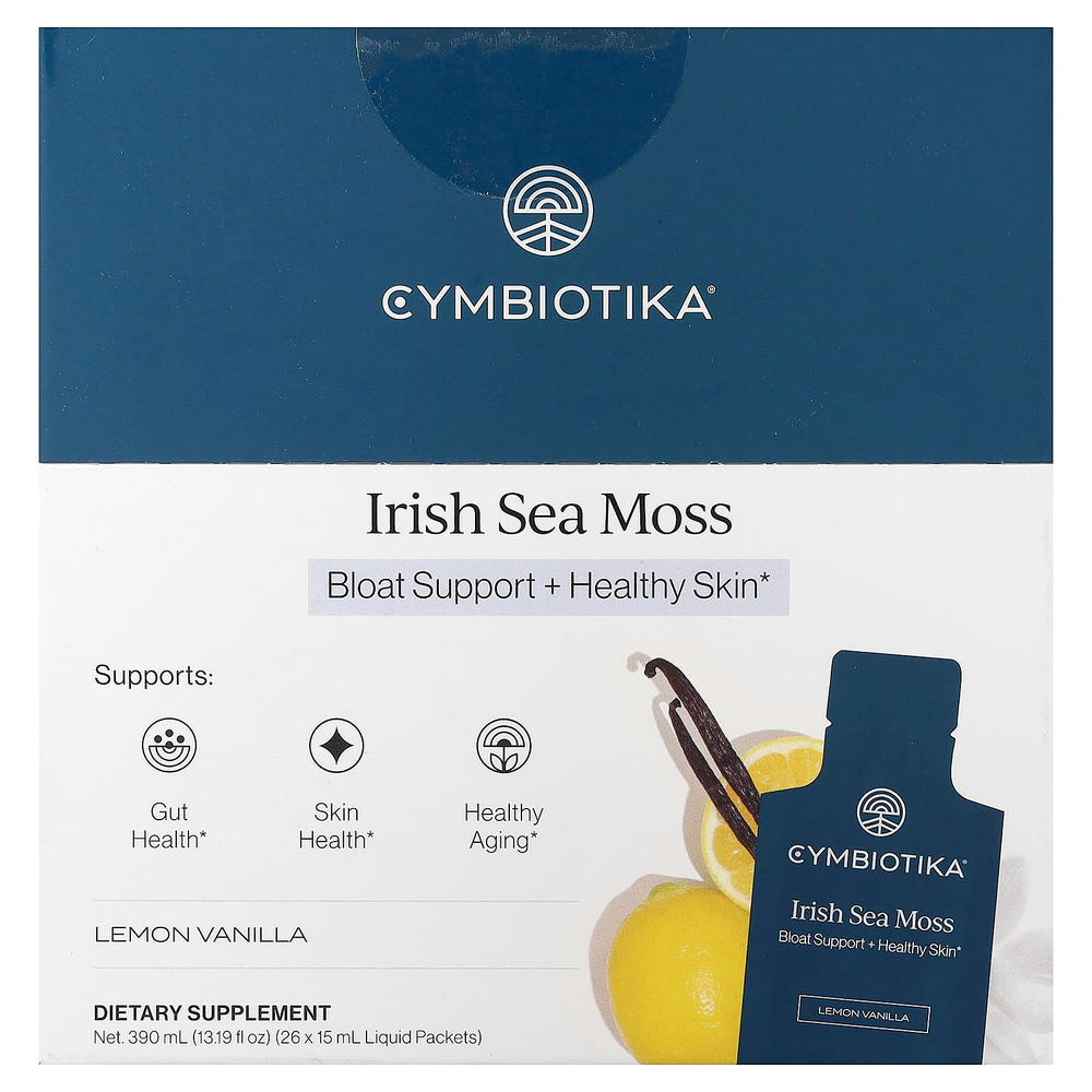 Cymbiotika, ирландский морской мох, лимон и ваниль, 26 пакетиков по 15 мл (0,5 жидк. унции)