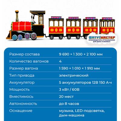 Детский паровозик для ТРЦ «Красный акцент», 4 вагона, 20 мест