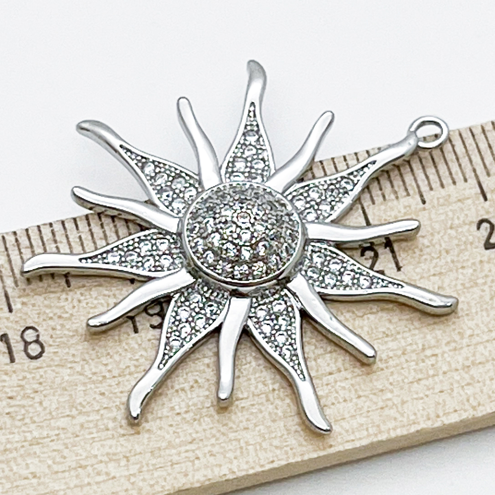 Подвеска Солнце, цвет серебро, фианиты, размер 38*34 мм, цена за 1 шт
