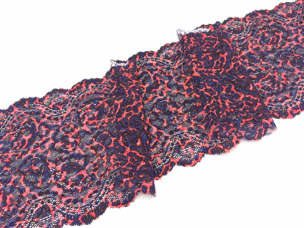Эластичное кружево, 17 см, леопардовый принт, темно-синий, черный и арбузный (Арт: EK-2664), м