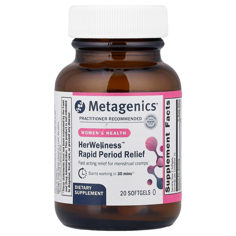 Metagenics, HerWellness™, быстрое средство для облегчения менструации, 20 капсул