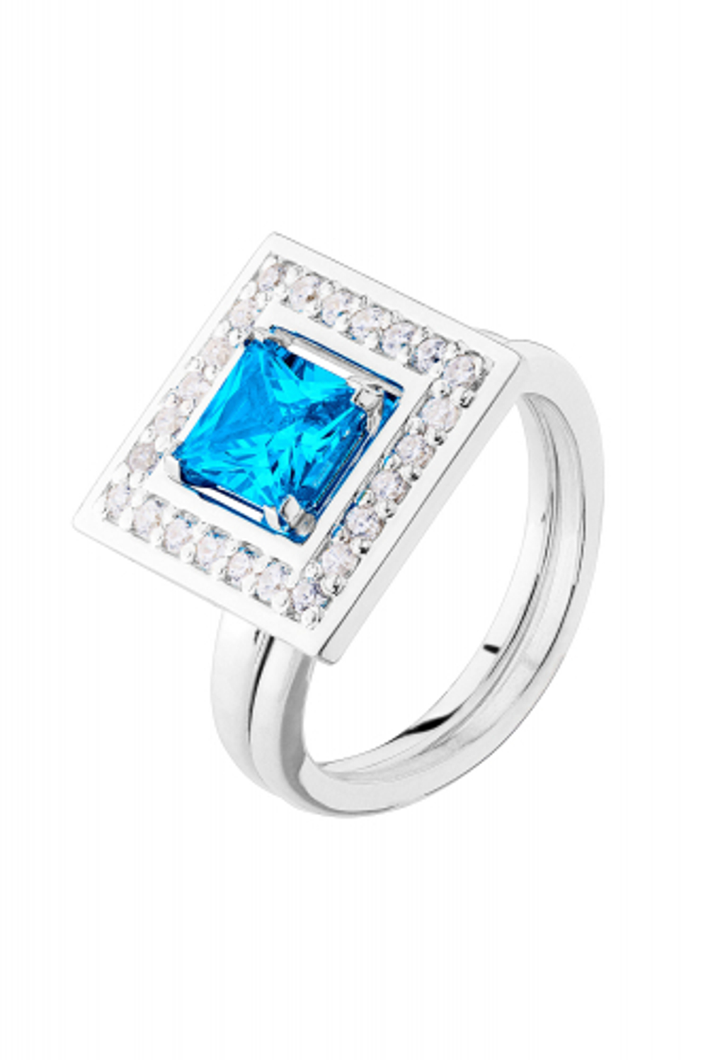 Кольцо сборное из серебра со вставками из выращенной голубой шпинели и бесцветных фианитов