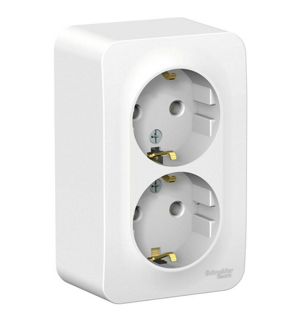 Двойная розетка Systeme Electric BLANCA открытой установки, с заземлением, без шторок, белый BLNRA010211