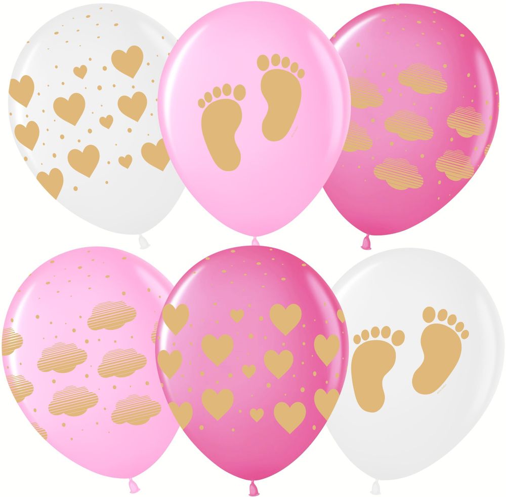 Шар (12''/30 см) Новорожденный (сердца и облака), Ассорти, кристалл, 5 ст, 25 шт.