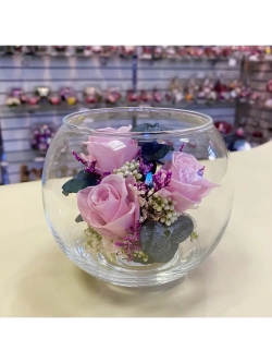 натуральные кустовые розы в стекле, вакуум*