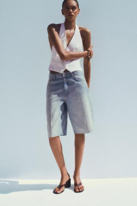 ZARA ТОП-ЖИЛЕТ ИЗ ТКАНИ С ПРИНТОМ С ГОРЛОВИНОЙ ХАЛТЕР, БЕЛЫЙ