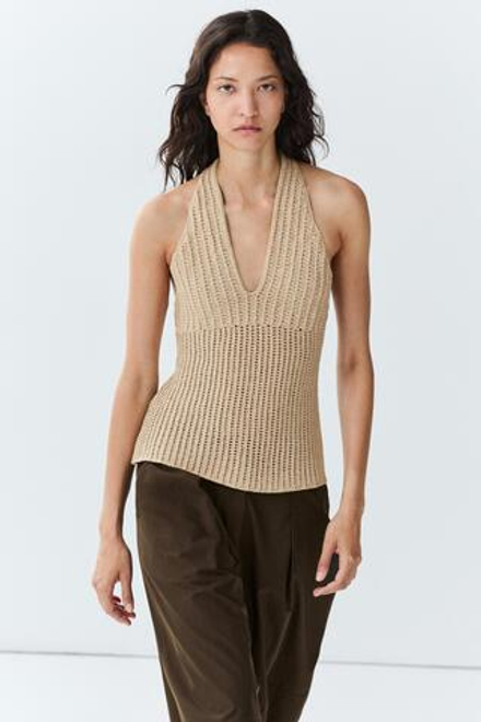 Massimo Dutti Хлопковый топ кроше, бежевый