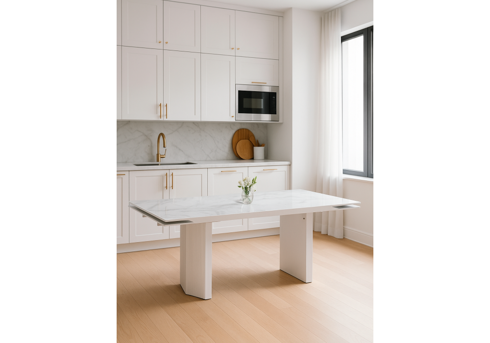 Стол стеклянный Woodville Монерон 200(260)х100х77 белый мрамор, белый