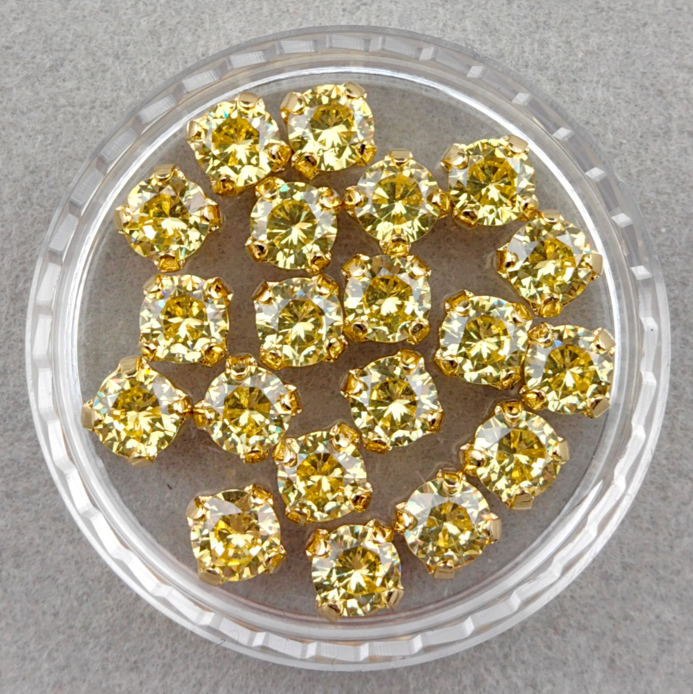 Фианиты шатоны в оправах, Golden Yellow/Gold 14k