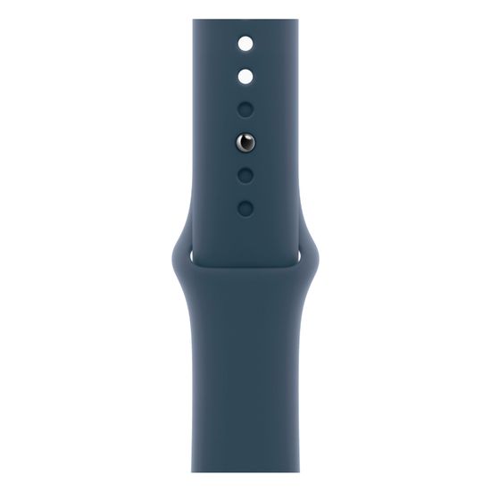 Apple Watch Series 9, 41 мм, корпус из алюминия серебристого цвета, спортивный ремешок цвета «грозовой синий», размер S/M