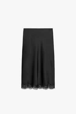 ZARA АТЛАСНАЯ КРУЖЕВНАЯ ЮБКА ZW COLLECTION, ЧЕРНЫЙ