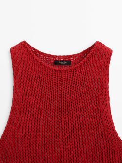 Massimo Dutti Однотонный трикотажный топ с круглым вырезом, красный