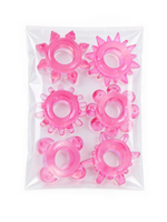 Набор из 6 розовых эрекционных колец с различным рельефом (Цвет: розовый)