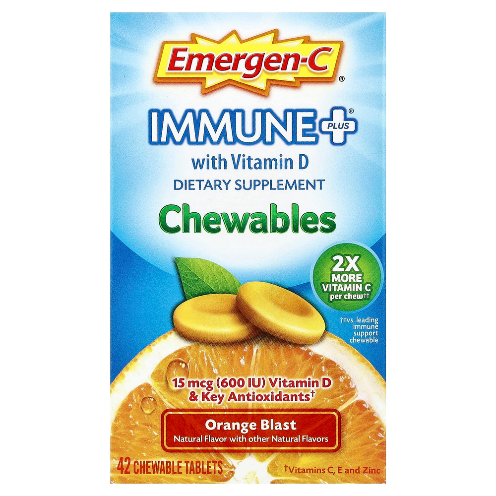Emergen-C, Immune Plus® с витамином D, апельсин, 42 жевательные таблетки