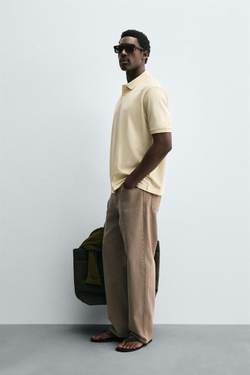 ZARA ПОЛО ИЗ РЕЛЬЕФНОЙ ТКАНИ ПИКЕ С ЭФФЕКТОМ ПОТЕРТОСТИ, ПАСТЕЛЬНО-ЖЕЛТЫЙ