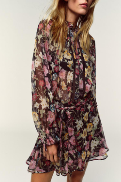 ZARA МИНИ-ПЛАТЬЕ С ЦВЕТОЧНЫМ ПРИНТОМ, РАЗНОЦВЕТНЫЙ
