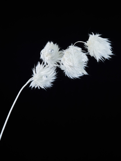 Веточка с пушистыми цветками 74см ChristmasDeLuxe белая с серебром