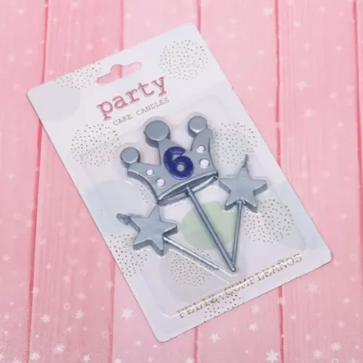 Свечи для торта Цифра Король желаний «6», голубой