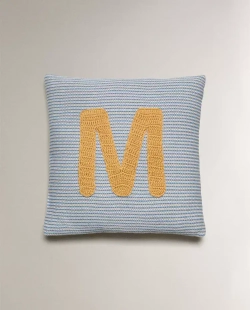 ZARA HOME ДЕТСКАЯ ПОДУШКА С ВЫШИВКОЙ В ВИДЕ БУКВЫ "М", СИНИЙ