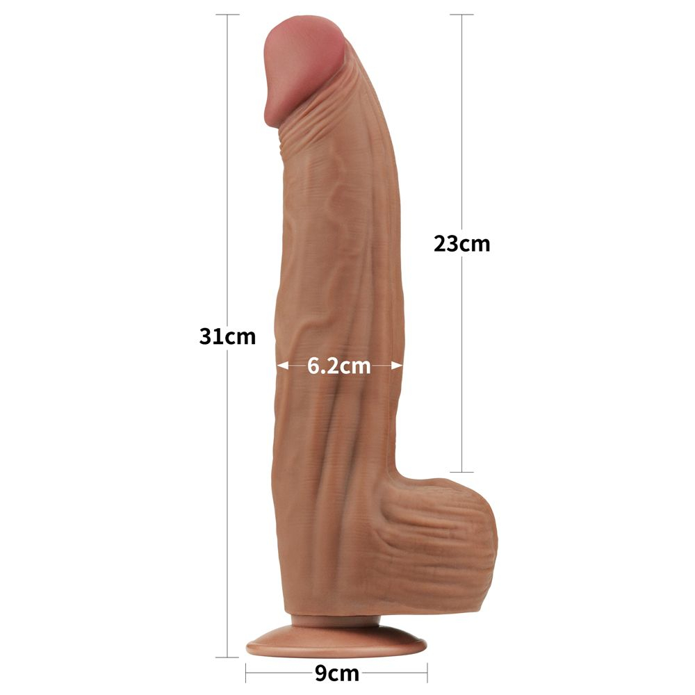 Коричневый фаллоимитатор 12 King Sized Sliding Skin Dual Layer Dong - 31 см. (Цвет: коричневый)