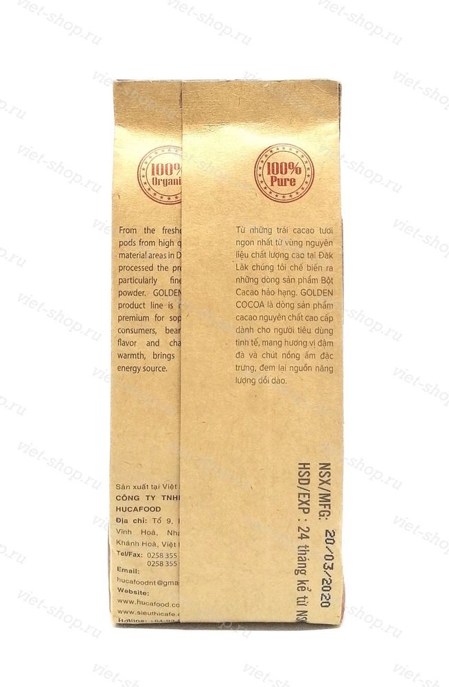 Вьетнамский какао-порошок Hucafood, 100% какао, 100 гр., крафт-пакет