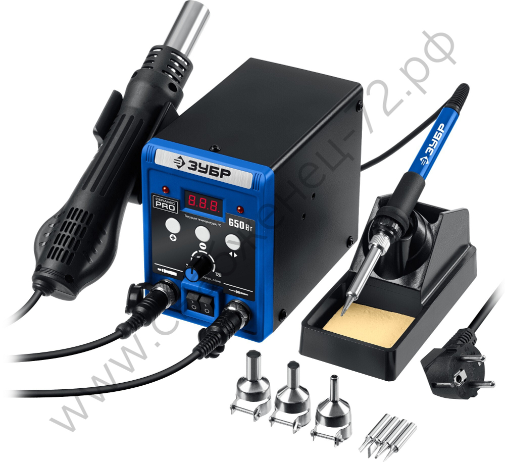 ЗУБР ПСР-650, 100-500°С, 650 Вт, 2-в-1 ремонтная паяльная станция (55427)