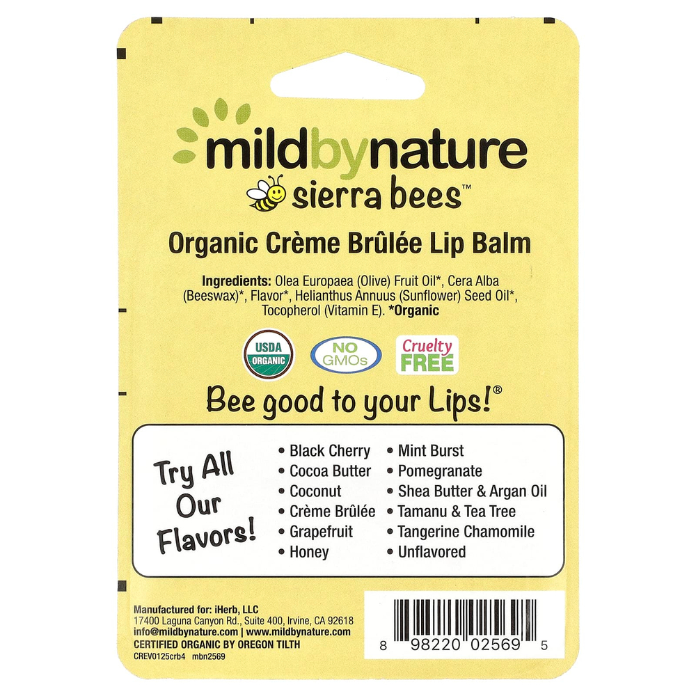 Mild By Nature, Sierra Bees™, органические бальзамы для губ, крем-брюле, 4 шт. по 4,25 г (0,15 унции)