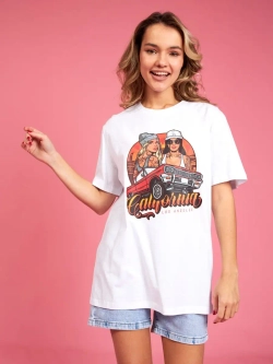 Футболка женская оверсайз белая с принтом лос анджелес