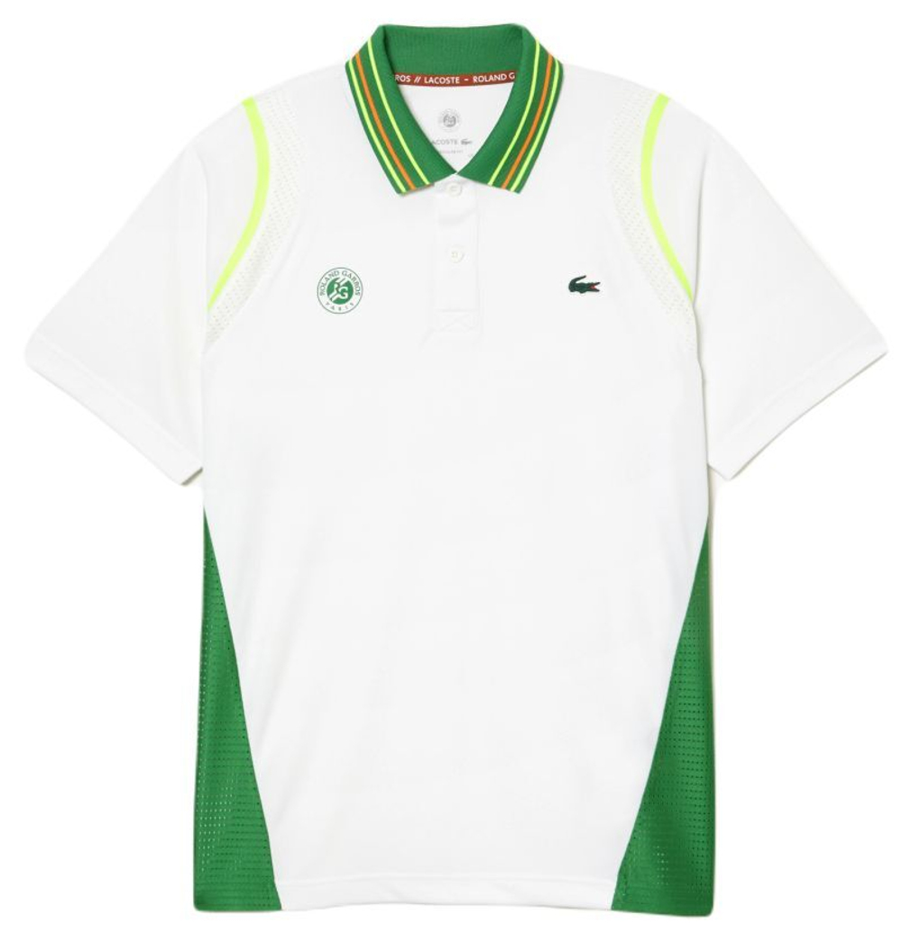 Мужское теннисное поло Lacoste Sport Roland Garros Edition Ultra-Dry Two Tone Polo Shirt - white/green